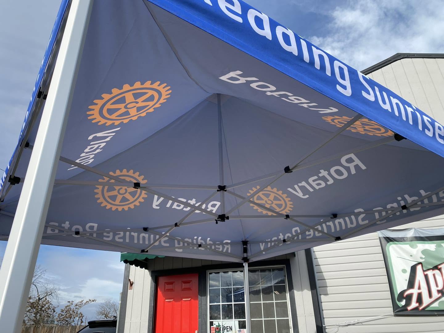 Printed pop-up tent for Redding Sunrise Rotary
