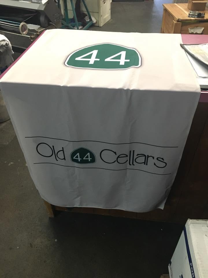 Printed table throw for Old 44 Cellars